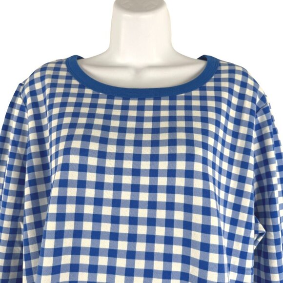 Talbots Gingham Sweatshirt 1X Blue White Long Sleeve Cotton Blend NWT TP-3034 - Picture 3 of 9